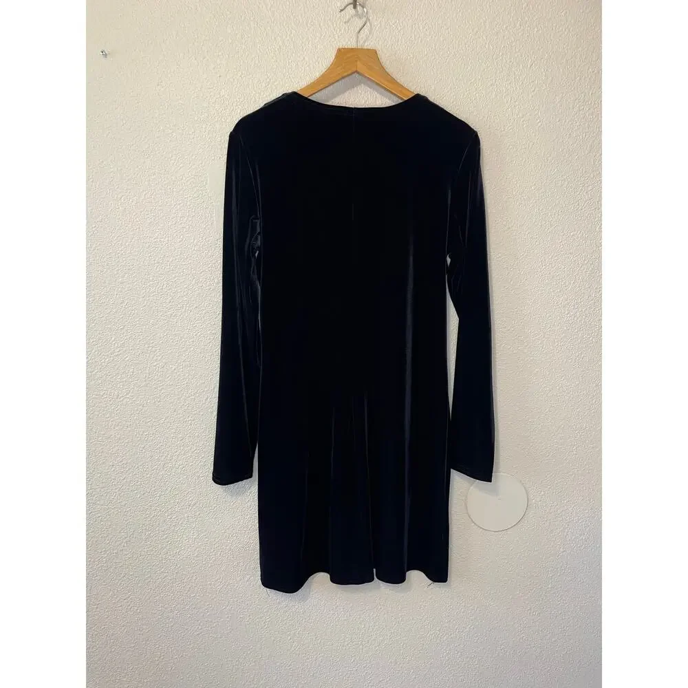 Jonathan Martin Black Velvet Long Sleeve Romantic Mini Shirt Dress Size Medium - Picture 5 of 9